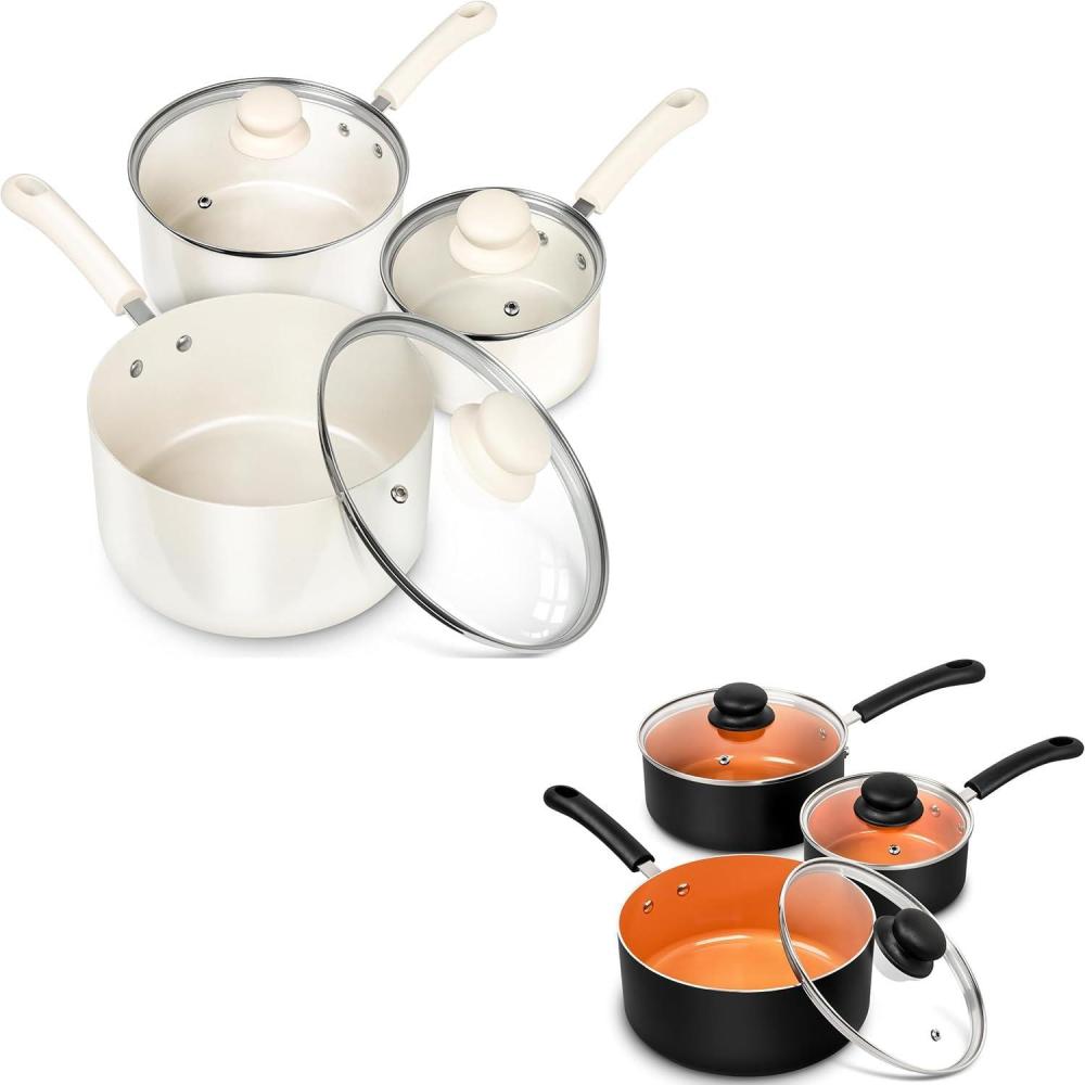 image:imageMICHELANGELO Sauce Pan Set 1 Quart amp 2 Quart amp 3 Quart Nonstick Ceramic Saucepan Set 1 QTamp 2QT amp3QT