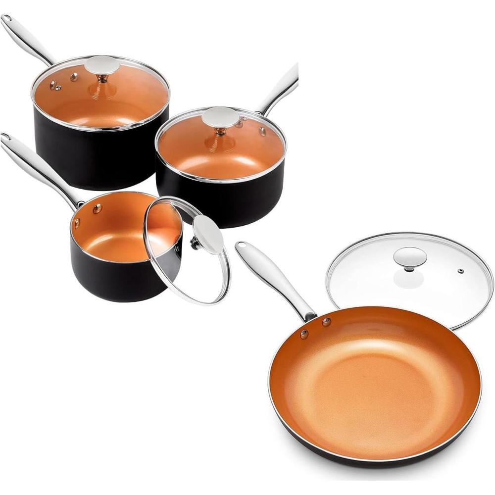 image:imageMICHELANGELO Sauce Pan Set 1 Quart amp 2 Quart amp 3 Quart Nonstick Frying Pan 12 Inch with Lid