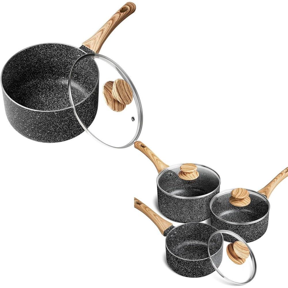 image:imageMICHELANGELO Sauce Pan with Lid 3 Quart 1 Quart amp 2 Quart amp 3 Quart Sauce Pan Set with Nonstick Granite Coatings