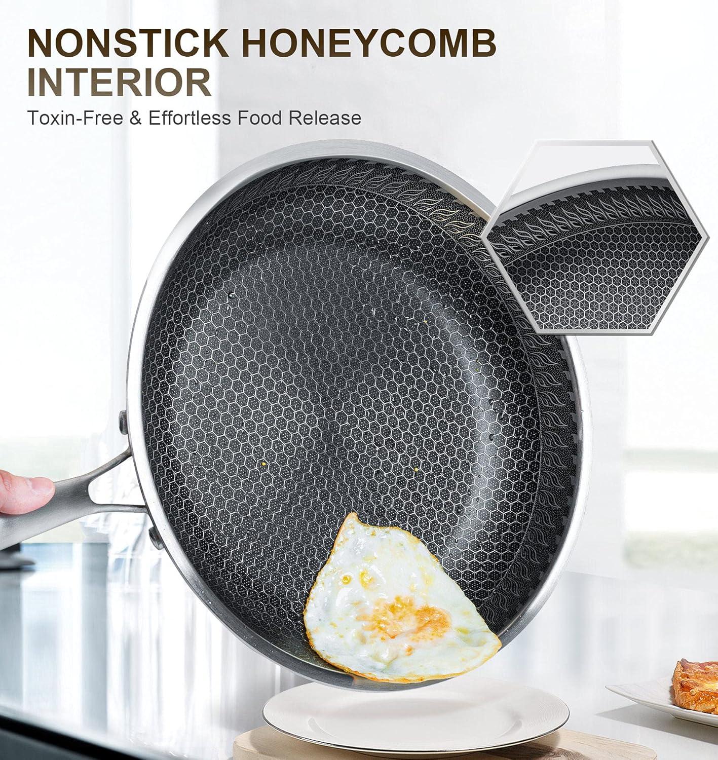 image:imageMICHELANGELO 6 Pcs Triply Stainless Steel Pot Set 2QT amp 3QT amp 8QT Pot with Lids Nonstick HoneyComb Interior Cooking Pot Set tainless Steel Frying Pan Set with Lids 8 amp 10 Inch Frying Pans Nonstic