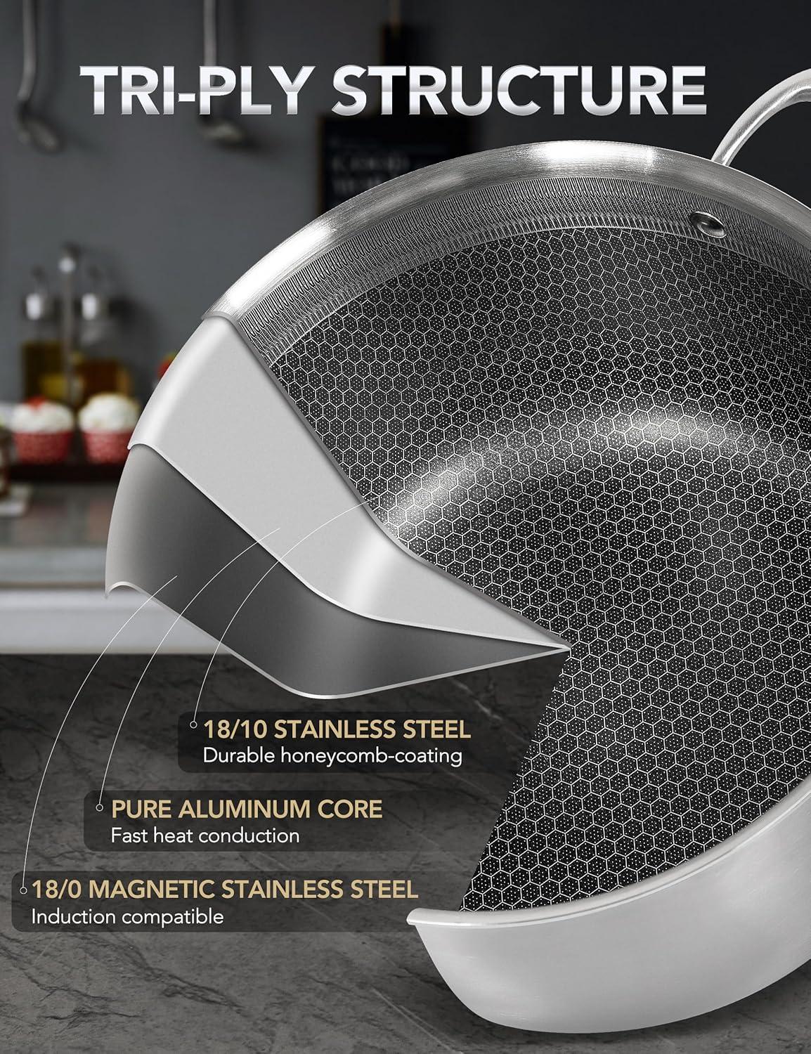 image:imageMICHELANGELO 6 Pcs Triply Stainless Steel Pot Set 2QT amp 3QT amp 8QT Pot with LidsTriply Stainless Steel Saute Pan 6 Quart Deep Frying Pan with Lid
