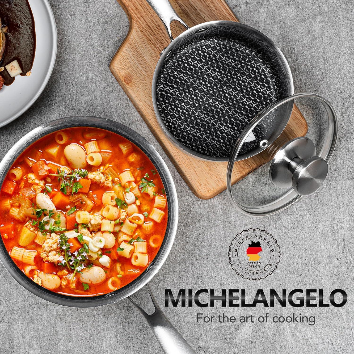 image:imageMICHELANGELO Stainless Steel Saucepan Set 1QT amp 2QT amp 3QT Triply Stainless Steel Stock Pot 8Quart Stockpot with Lid 1810 Nonstick Cooking Pot with Honeycomb Interior