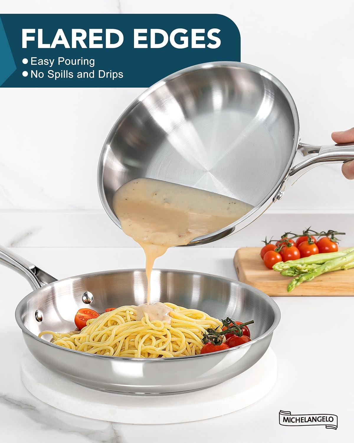 image:imageMICHELANGELO Stainless Steel Saucepan Set 1Qt amp 2Qt1810 Stainless Steel Frying Pan Set 8 95 11 Cooking Pans