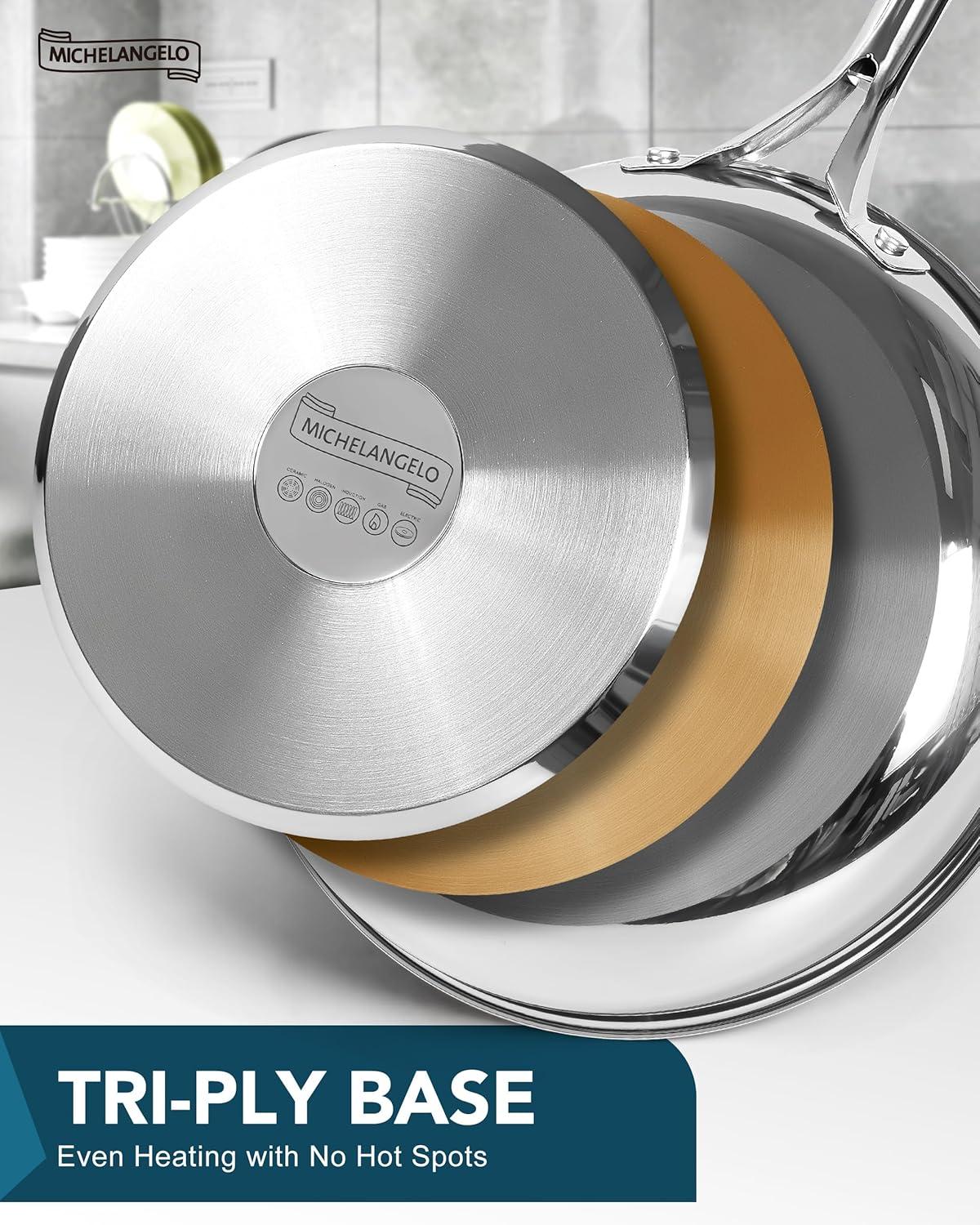 image:imageMICHELANGELO Stainless Steel Saucepan Set 1Qt amp 2Qt1810 Stainless Steel Frying Pan Set 8 95 11 Cooking Pans