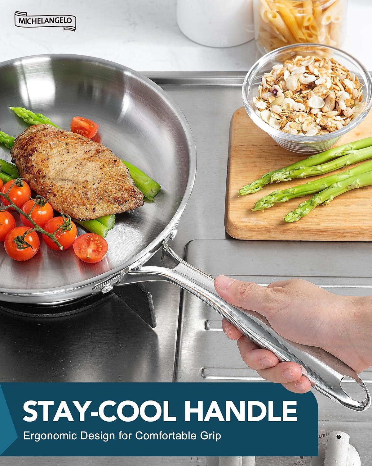 image:imageMICHELANGELO Stainless Steel Saucepan Set 1Qt amp 2Qt1810 Stainless Steel Frying Pan Set 8 95 11 Cooking Pans