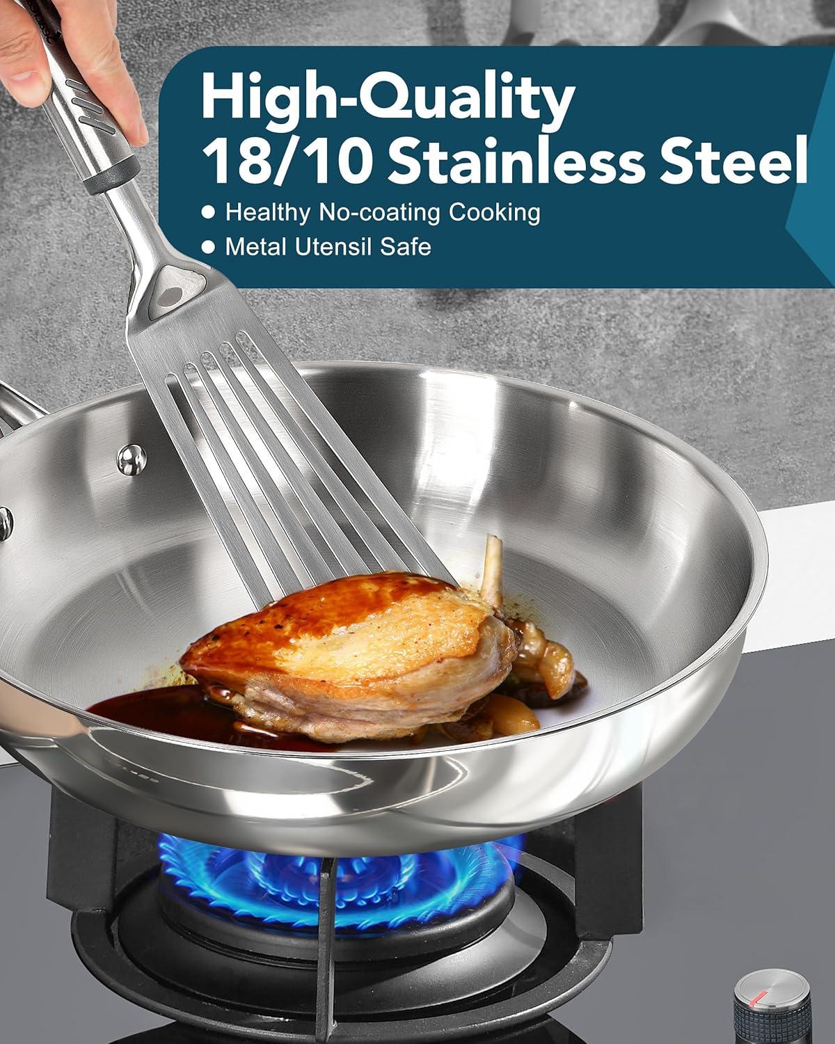 image:imageMICHELANGELO Stainless Steel Saucepan Set 1Qt amp 2Qt1810 Stainless Steel Frying Pan Set 8 95 11 Cooking Pans
