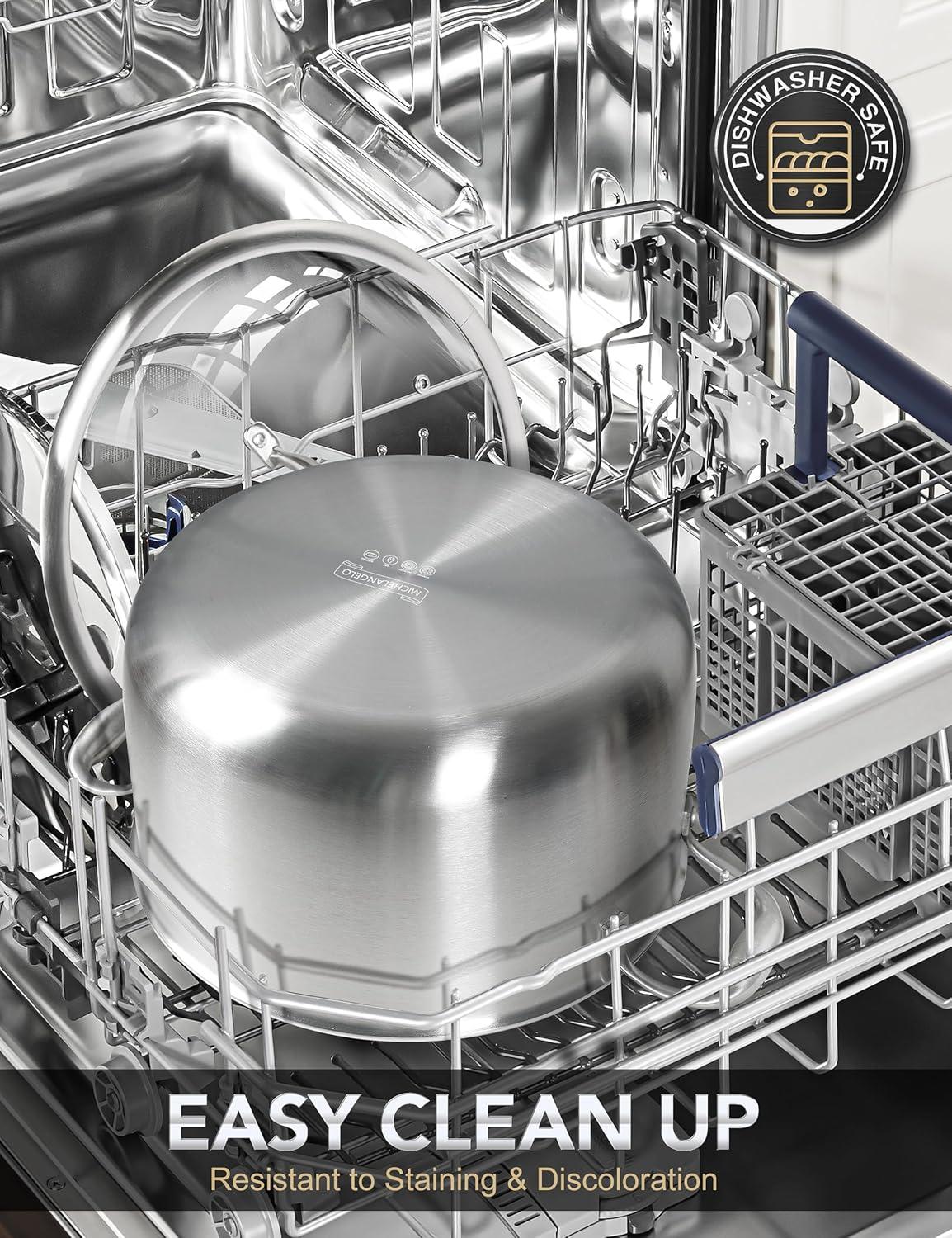 image:imageMICHELANGELO Triply Stainless Steel Stock Pot 8Quart Stockpot with Lid Triply Stainless Steel Saute Pan Deep Frying Pan with Lid
