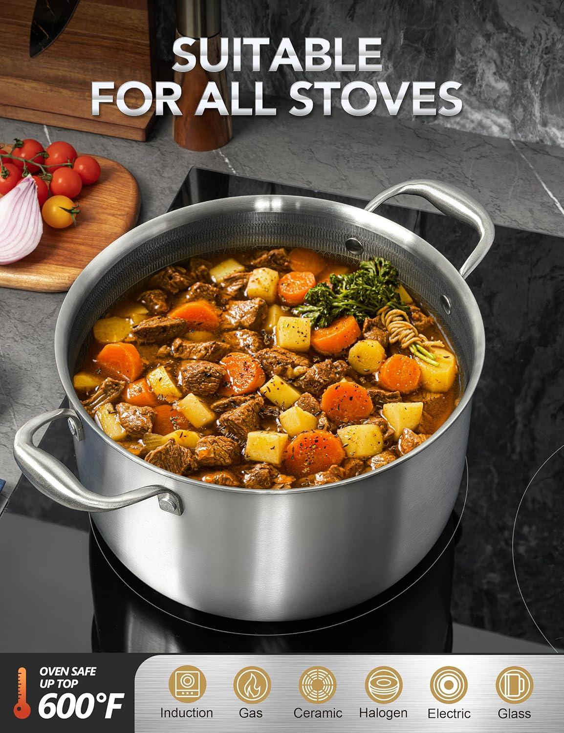 image:imageMICHELANGELO Triply Stainless Steel Stock Pot 8Quart Stockpot with Lid Triply Stainless Steel Saute Pan Deep Frying Pan with Lid