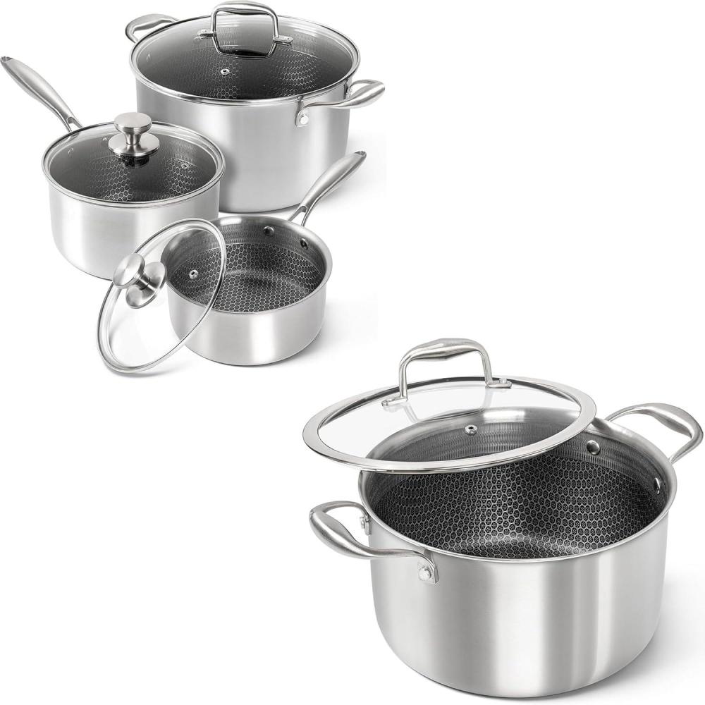 image:imageMICHELANGELO 6 Pcs Triply Stainless Steel Pot Set 2QT amp 3QT amp 8QT Pot with Lids Triply Stainless Steel Stock Pot with Lid 6 Quart