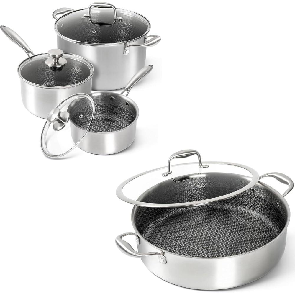 image:imageMICHELANGELO 6 Pcs Triply Stainless Steel Pot Set 2QT amp 3QT amp 8QT Pot with LidsTriply Stainless Steel Saute Pan 6 Quart Deep Frying Pan with Lid