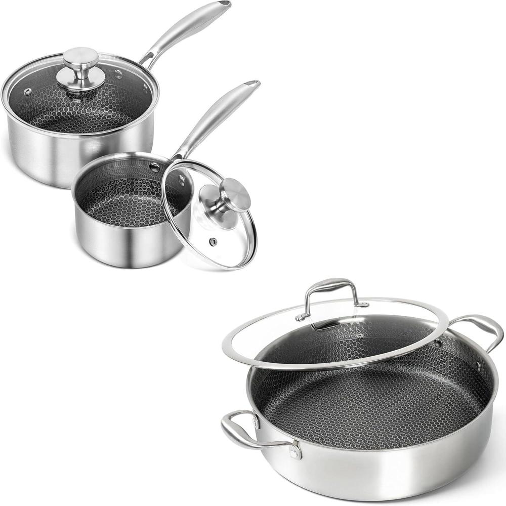 image:imageMICHELANGELO Stainless Steel Saucepan Set 1QT amp 2QT Triply Stainless Steel Saute Pan 6 Quart Deep Frying Pan with Lid 125Inch