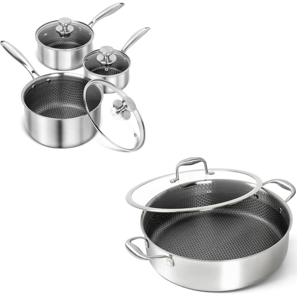 image:imageMICHELANGELO Stainless Steel Saucepan Set 1QT amp 2QT amp 3QT Premium Triple Ply Sauce Pan with LidTriply Stainless Steel Saute Pan 6 Quart