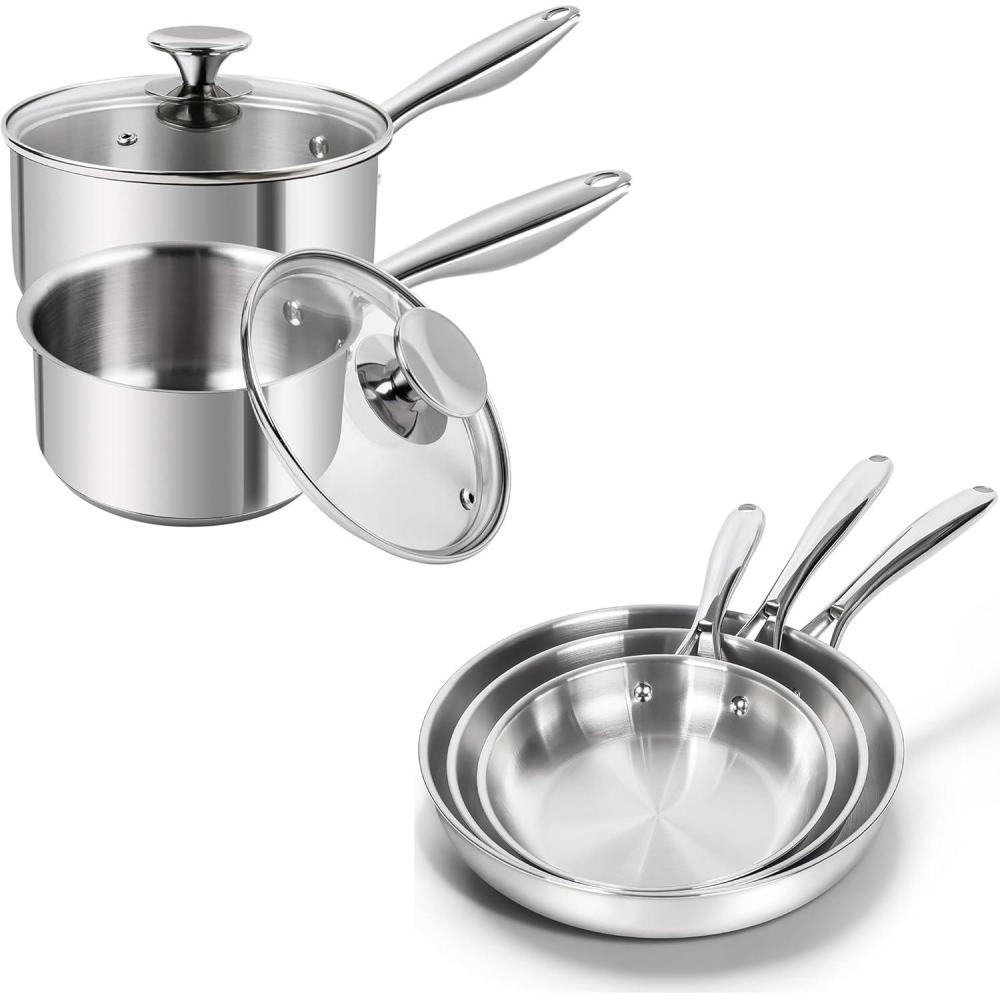 image:imageMICHELANGELO Stainless Steel Saucepan Set 1Qt amp 2Qt1810 Stainless Steel Frying Pan Set 8  95  11 Cooking Pans