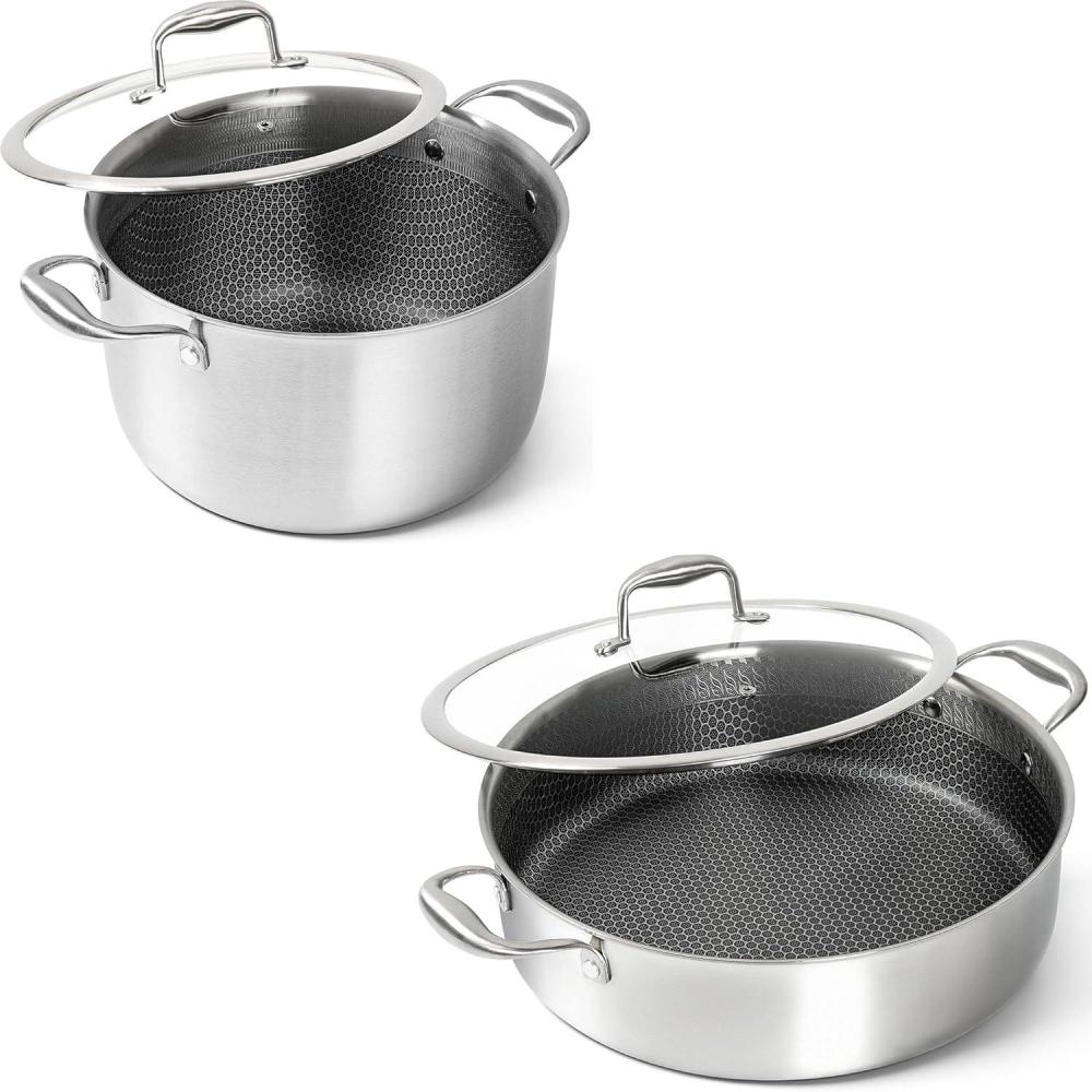 image:imageMICHELANGELO Triply Stainless Steel Stock Pot 8Quart Stockpot with Lid Triply Stainless Steel Saute Pan Deep Frying Pan with Lid