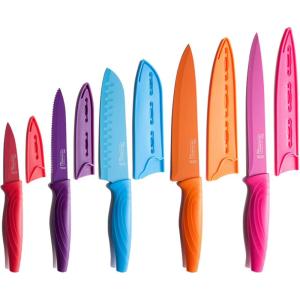 MICHELANGELO Knife Set, Sharp 10-Piece Kitchen Knife Set with Covers, Multicolor Knives, Stainless Steel Knives Set for Kitchen, 5 Rainbow Knives & 5 Sheath Covers(Pure Colors)