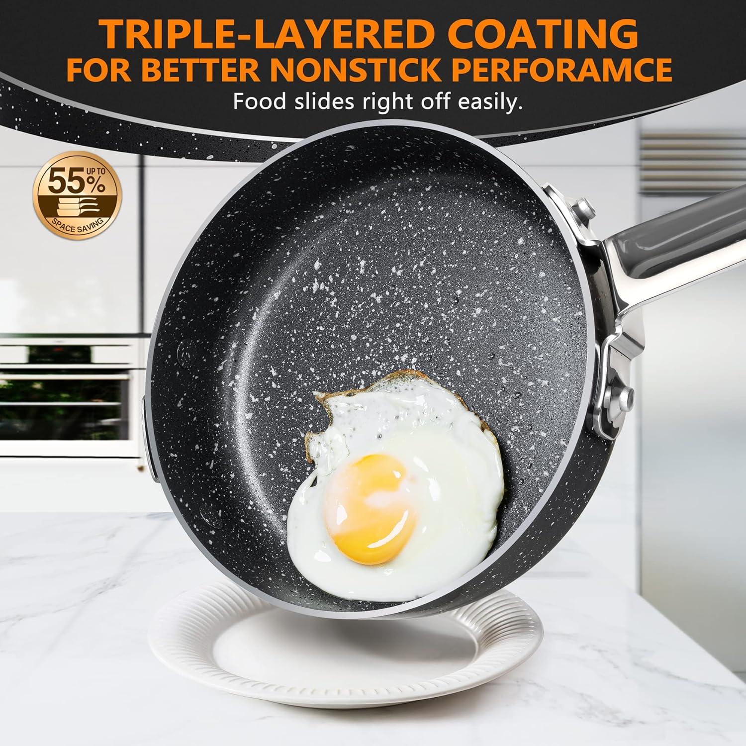image:imageMICHELANGELO Stackable Pots and Pans Set 10 Piece 10 Inch Frying Pan with Nonstick Granite Coatings