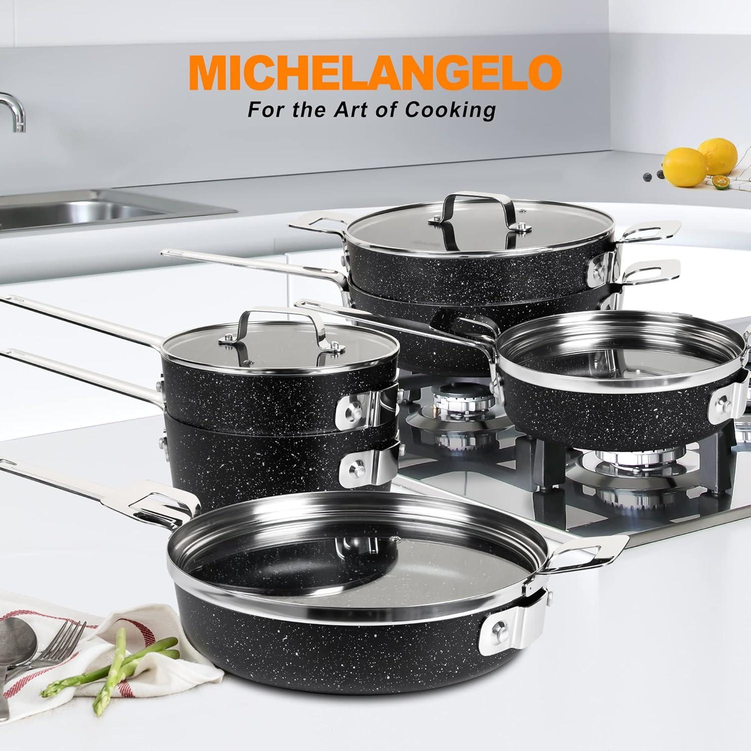 image:imageMICHELANGELO Stackable Pots and Pans Set 10 Piece 10 Inch Frying Pan with Nonstick Granite Coatings