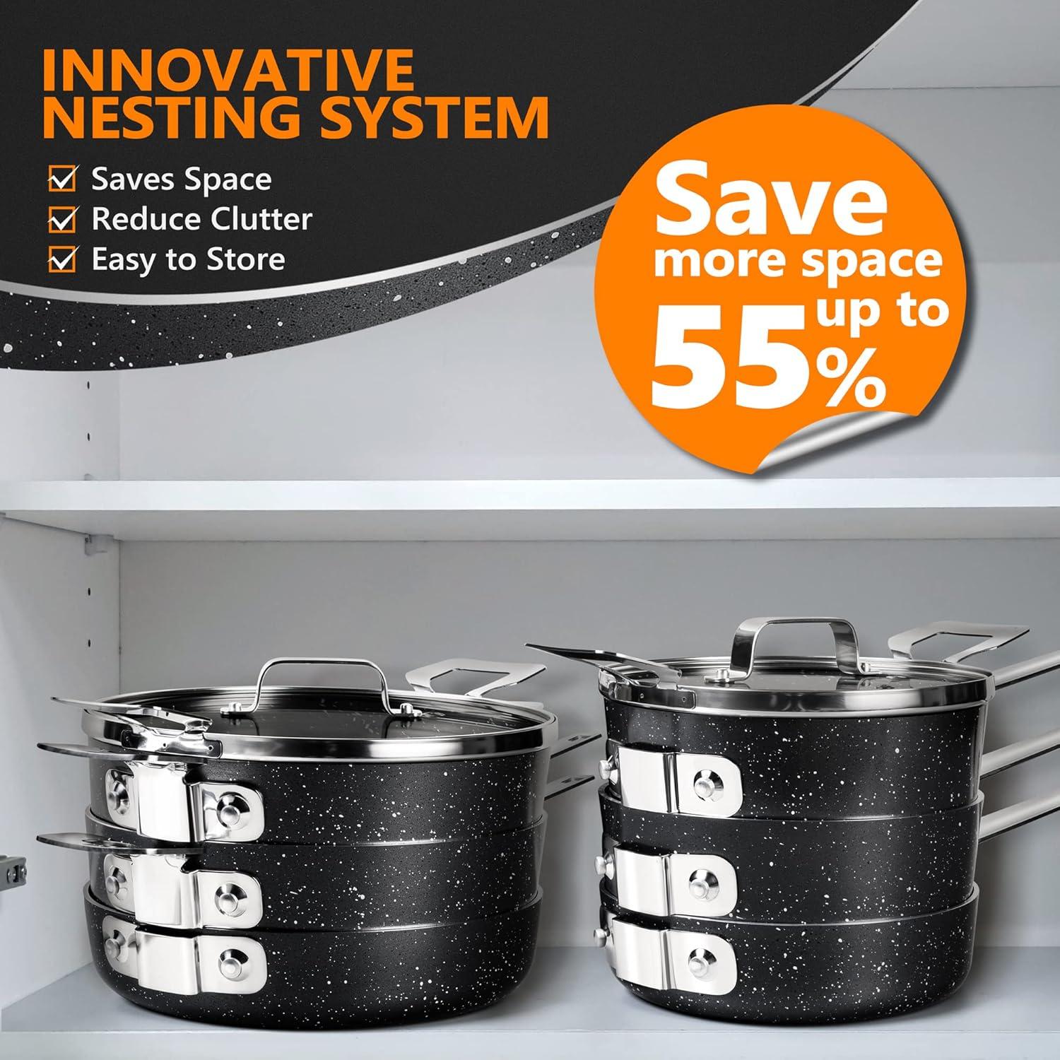 image:imageMICHELANGELO Stackable Pots and Pans Set 10 Piece 10 Inch Frying Pan with Nonstick Granite Coatings