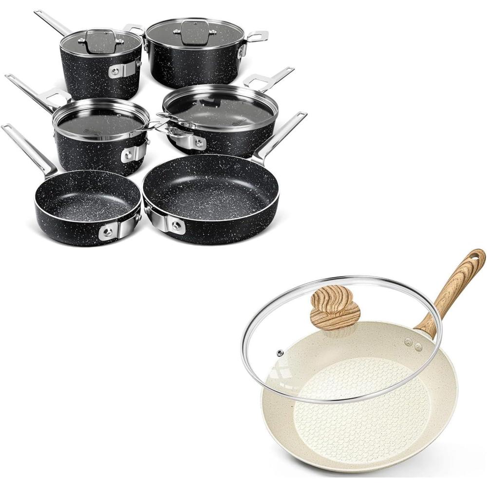 image:imageMICHELANGELO Stackable Pots and Pans Set 10 Piece 10 Inch Frying Pan with Nonstick Granite Coatings