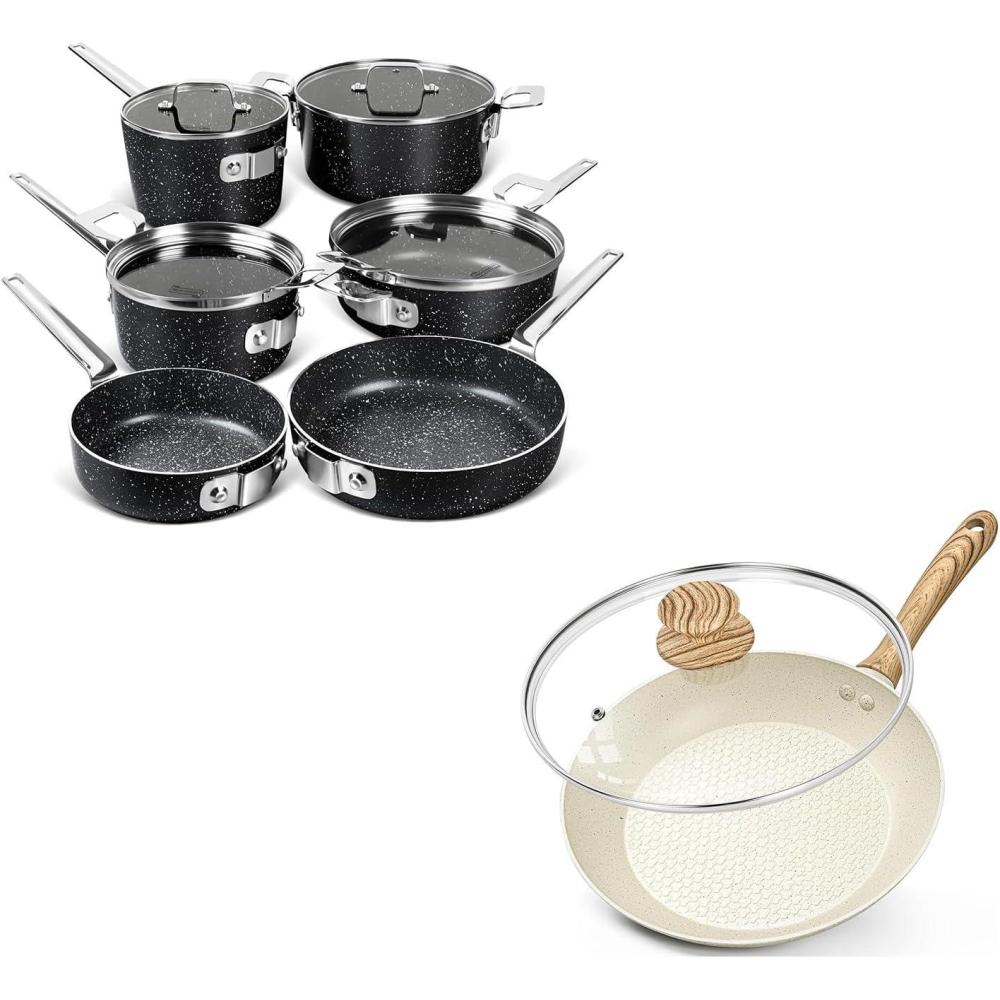 image:imageMICHELANGELO Stackable Pots and Pans Set 10 Piece 8 Inch Frying Pan with Nonstick Granite Coatings