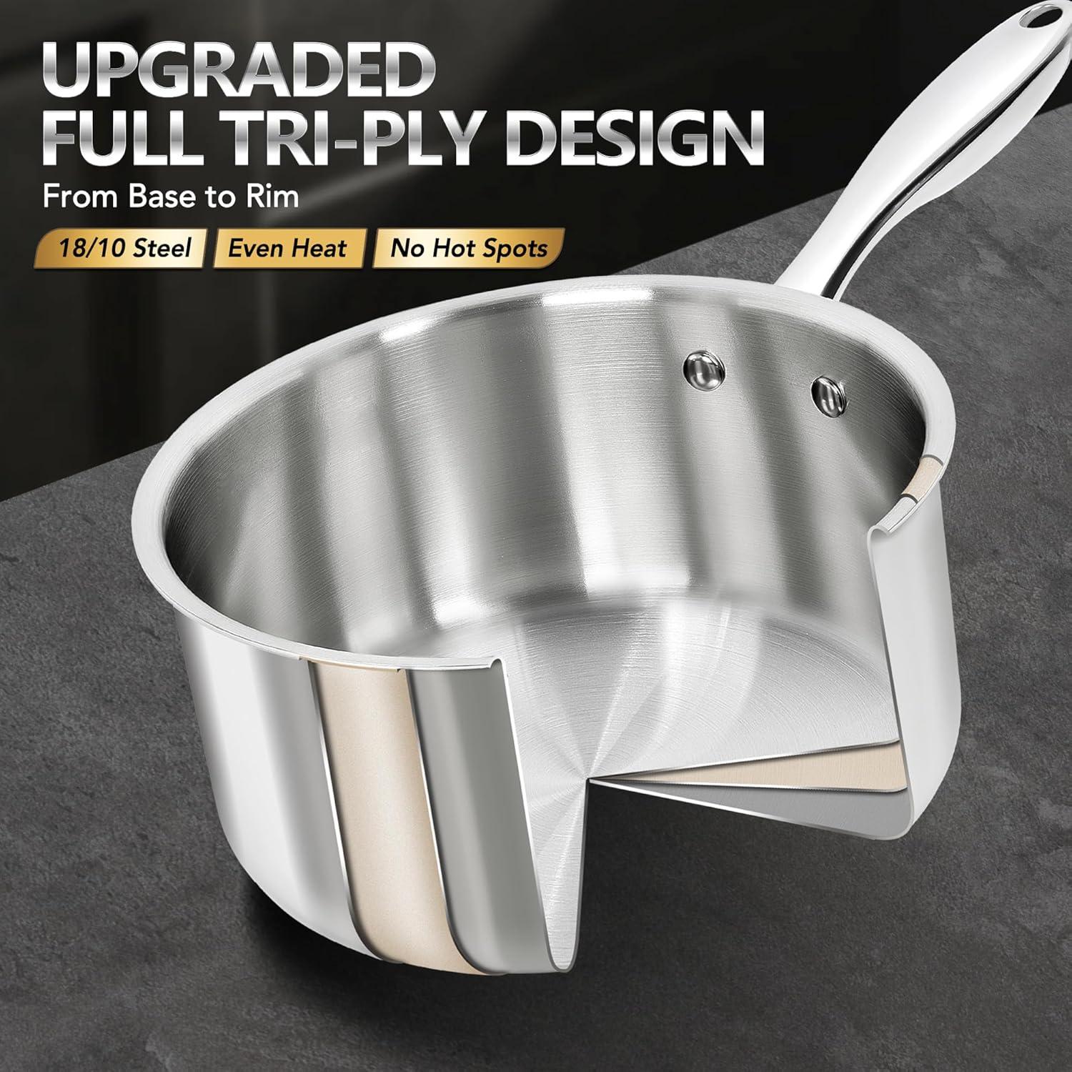 image:imageMICHELANGELO Saucepan Set 6pc Triply Stainless Steel Sauce Pan with Lids 1QT amp 2QT amp3QT Kitchen Cooking Pot for Home Use Dishwasher Safe amp Induction CompatibleFull TriPly