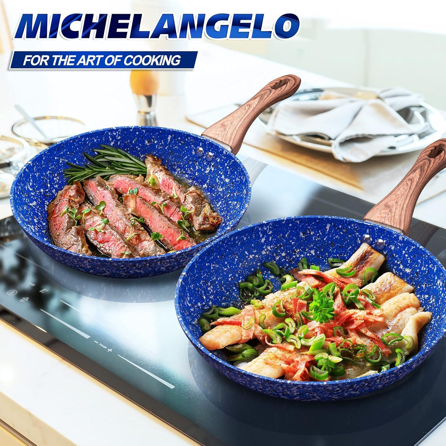 image:imageMICHELANGELO Frying Pan Set with Lid 95 amp 11 Fry Pan Set with APEO amp PFOAFree StoneDerived Interior Nonstick Frying Pans Granite Fry Pans Nonstick Skillets Set Induction Compatible9511 Inch