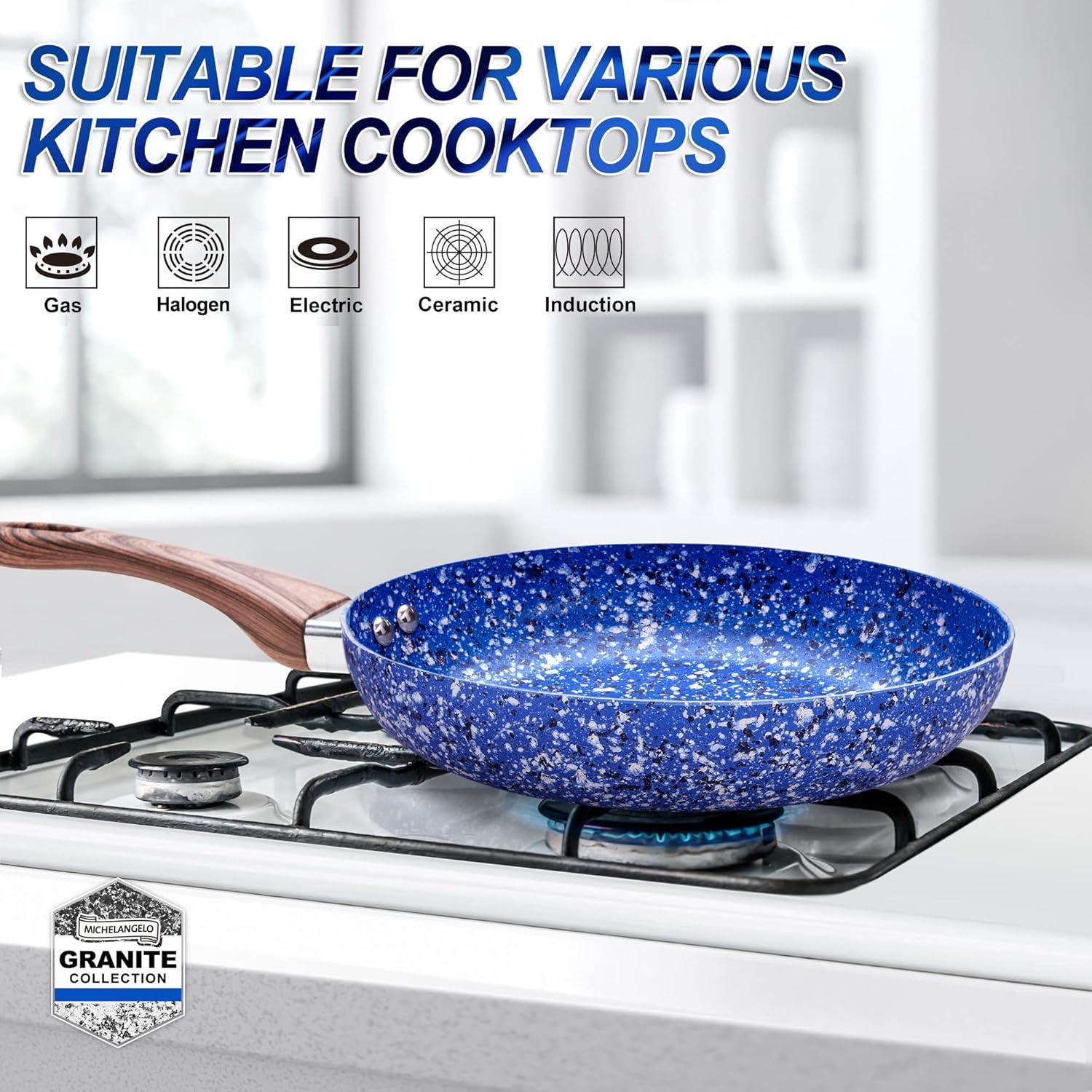 image:imageMICHELANGELO Frying Pan Set with Lid 95 amp 11 Fry Pan Set with APEO amp PFOAFree StoneDerived Interior Nonstick Frying Pans Granite Fry Pans Nonstick Skillets Set Induction Compatible9511 Inch