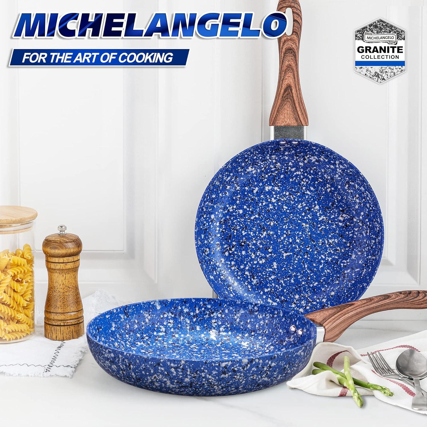 image:imageMICHELANGELO Frying Pan Set with Lid 95 amp 11 Fry Pan Set with APEO amp PFOAFree StoneDerived Interior Nonstick Frying Pans Granite Fry Pans Nonstick Skillets Set Induction Compatible9511 Inch
