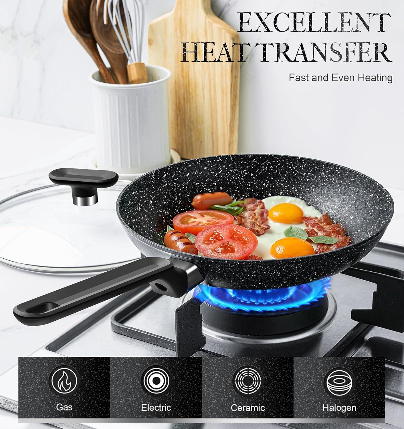 image:imageMICHELANGELO Frying Pan with Lid Nonstick Small Frying Pan 8 Inch with NonToxic Coatings Nonstick Frying Pan with Lid Granite Frying Pan Nonstick Pan 8 Inch Omelet PanBlack