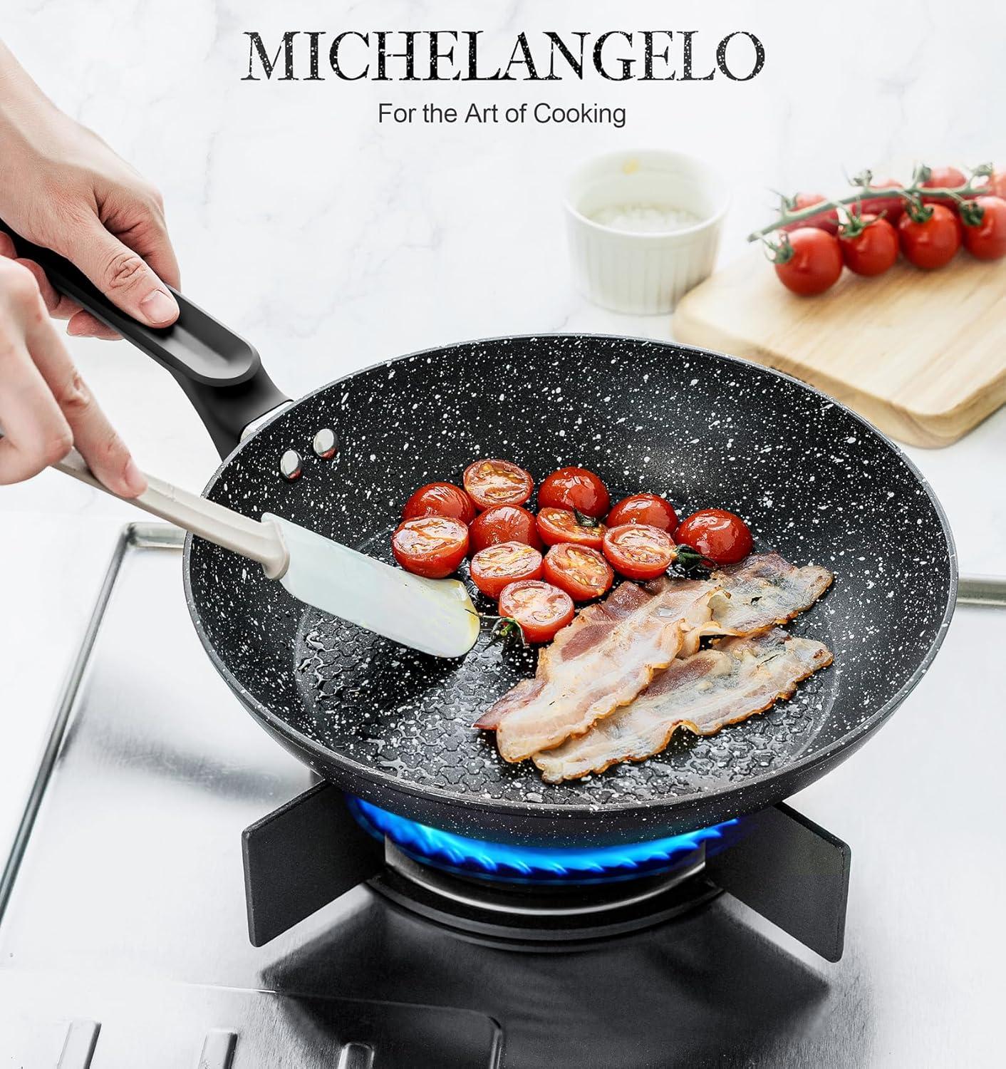image:imageMICHELANGELO Frying Pan with Lid Nonstick Small Frying Pan 8 Inch with NonToxic Coatings Nonstick Frying Pan with Lid Granite Frying Pan Nonstick Pan 8 Inch Omelet PanBlack