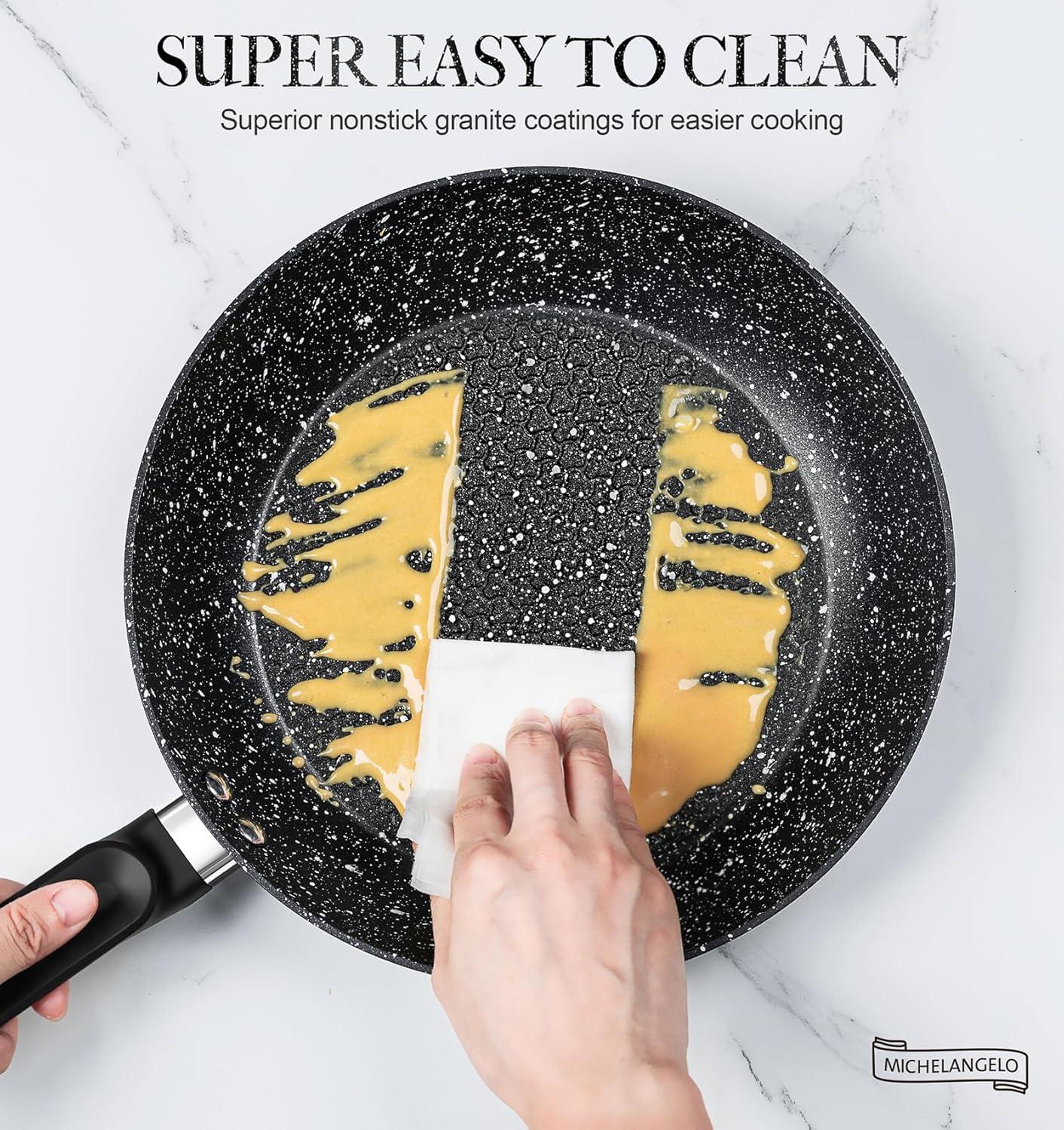image:imageMICHELANGELO Frying Pan with Lid Nonstick Small Frying Pan 8 Inch with NonToxic Coatings Nonstick Frying Pan with Lid Granite Frying Pan Nonstick Pan 8 Inch Omelet PanBlack