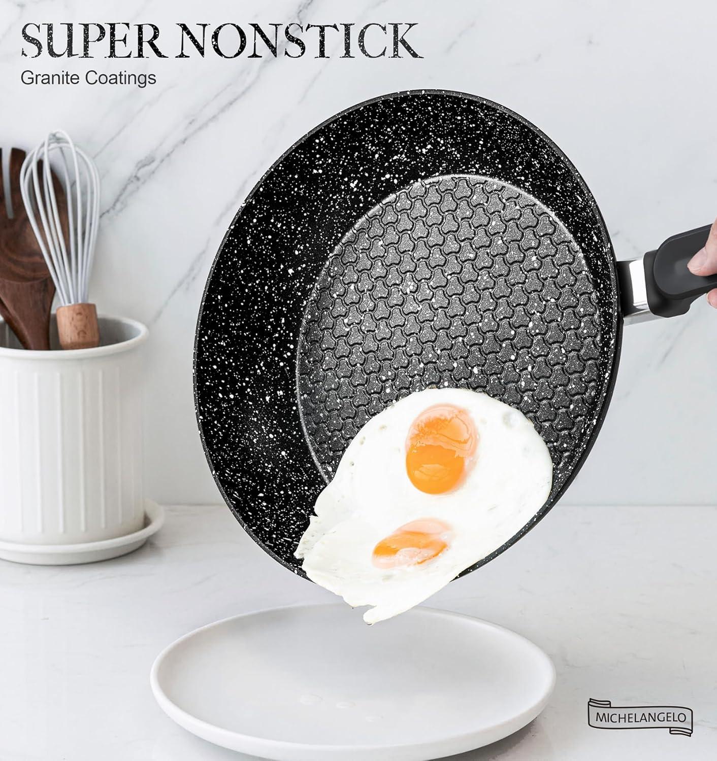 image:imageMICHELANGELO Frying Pan with Lid Nonstick Small Frying Pan 8 Inch with NonToxic Coatings Nonstick Frying Pan with Lid Granite Frying Pan Nonstick Pan 8 Inch Omelet PanBlack