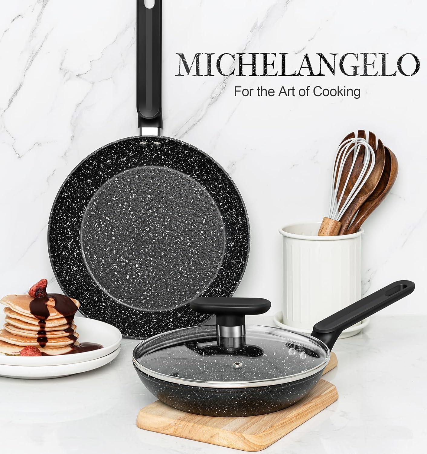 image:imageMICHELANGELO Frying Pan with Lid Nonstick Small Frying Pan 8 Inch with NonToxic Coatings Nonstick Frying Pan with Lid Granite Frying Pan Nonstick Pan 8 Inch Omelet PanBlack