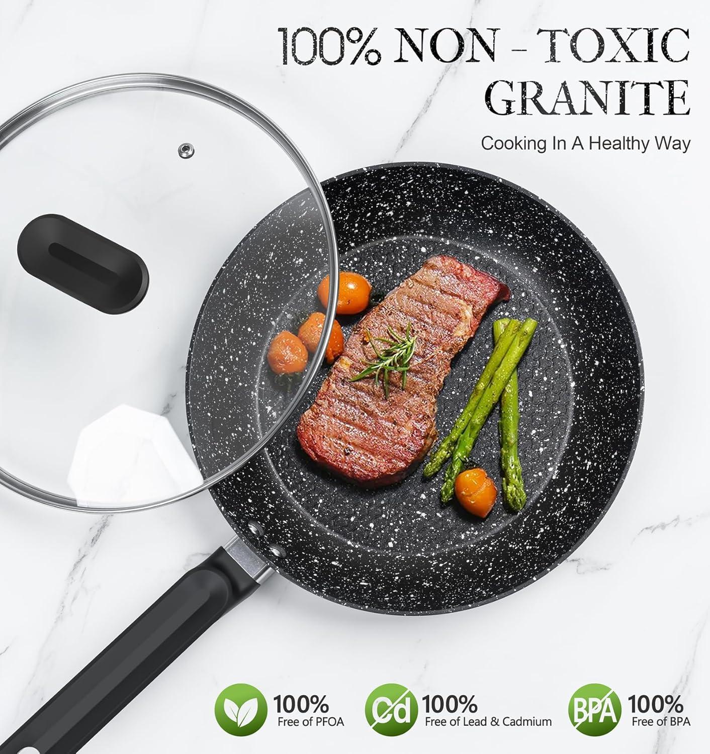 image:imageMICHELANGELO Frying Pan with Lid Nonstick Small Frying Pan 8 Inch with NonToxic Coatings Nonstick Frying Pan with Lid Granite Frying Pan Nonstick Pan 8 Inch Omelet PanBlack