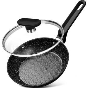 MICHELANGELO Frying Pan with Lid, Nonstick Small Frying Pan 8 Inch with Non-Toxic Coatings, Nonstick Frying Pan with Lid, Granite Frying Pan, Nonstick Pan 8 Inch, Omelet Pan(Black)