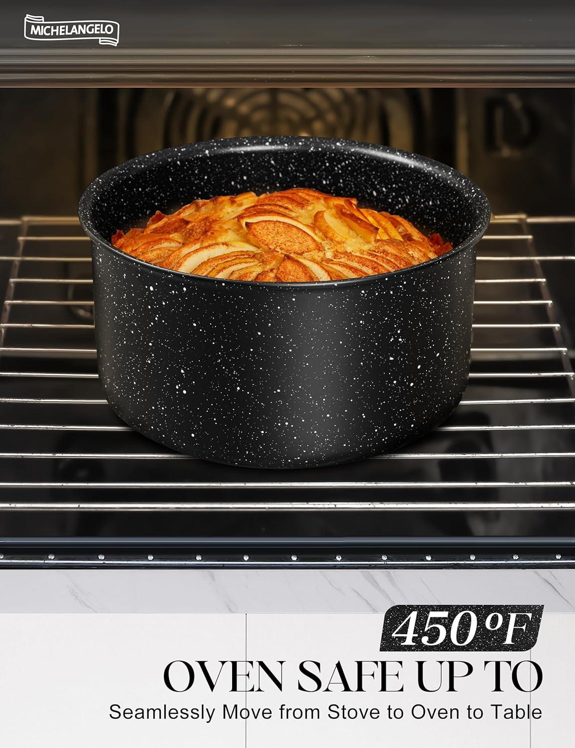 image:imageMICHELANGELO Sauce Pan Set Nonstick 1Qt amp 2 Qt amp 3Qt Pots with Removable Handles Non Toxic Saucepan Set with Detachable Handle Stackable Pot Set for RV Camping Oven Safe 6 Piece BlackBlack