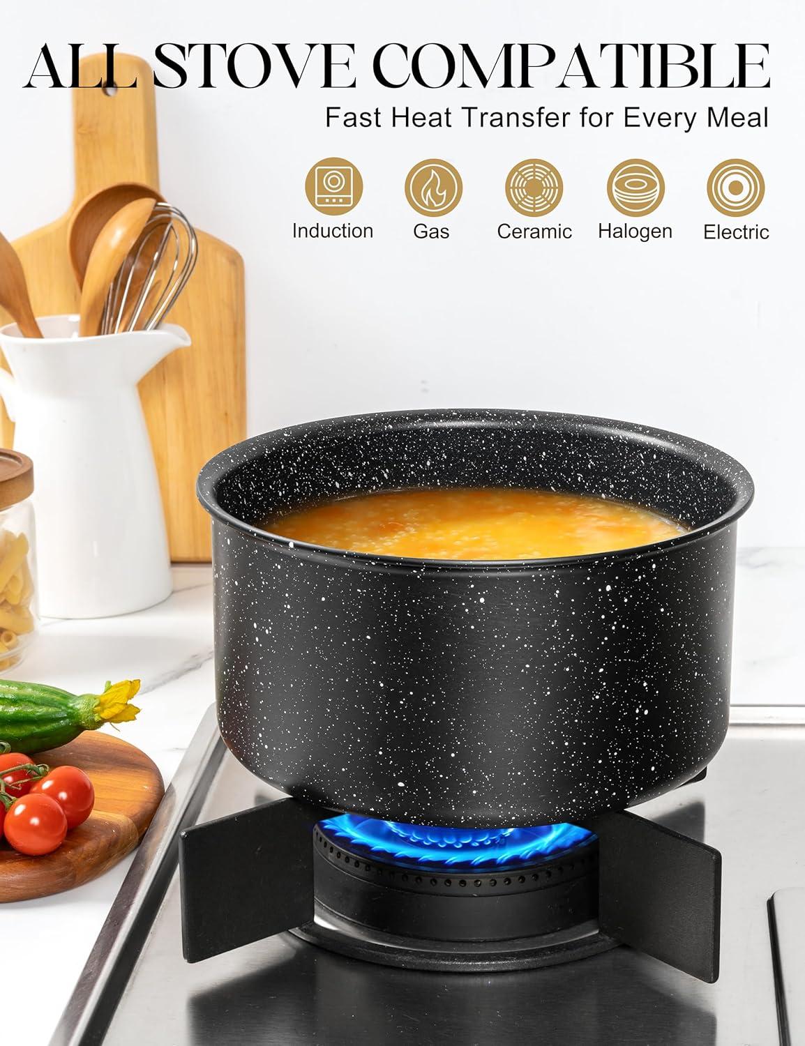 image:imageMICHELANGELO Sauce Pan Set Nonstick 1Qt amp 2 Qt amp 3Qt Pots with Removable Handles Non Toxic Saucepan Set with Detachable Handle Stackable Pot Set for RV Camping Oven Safe 6 Piece BlackBlack