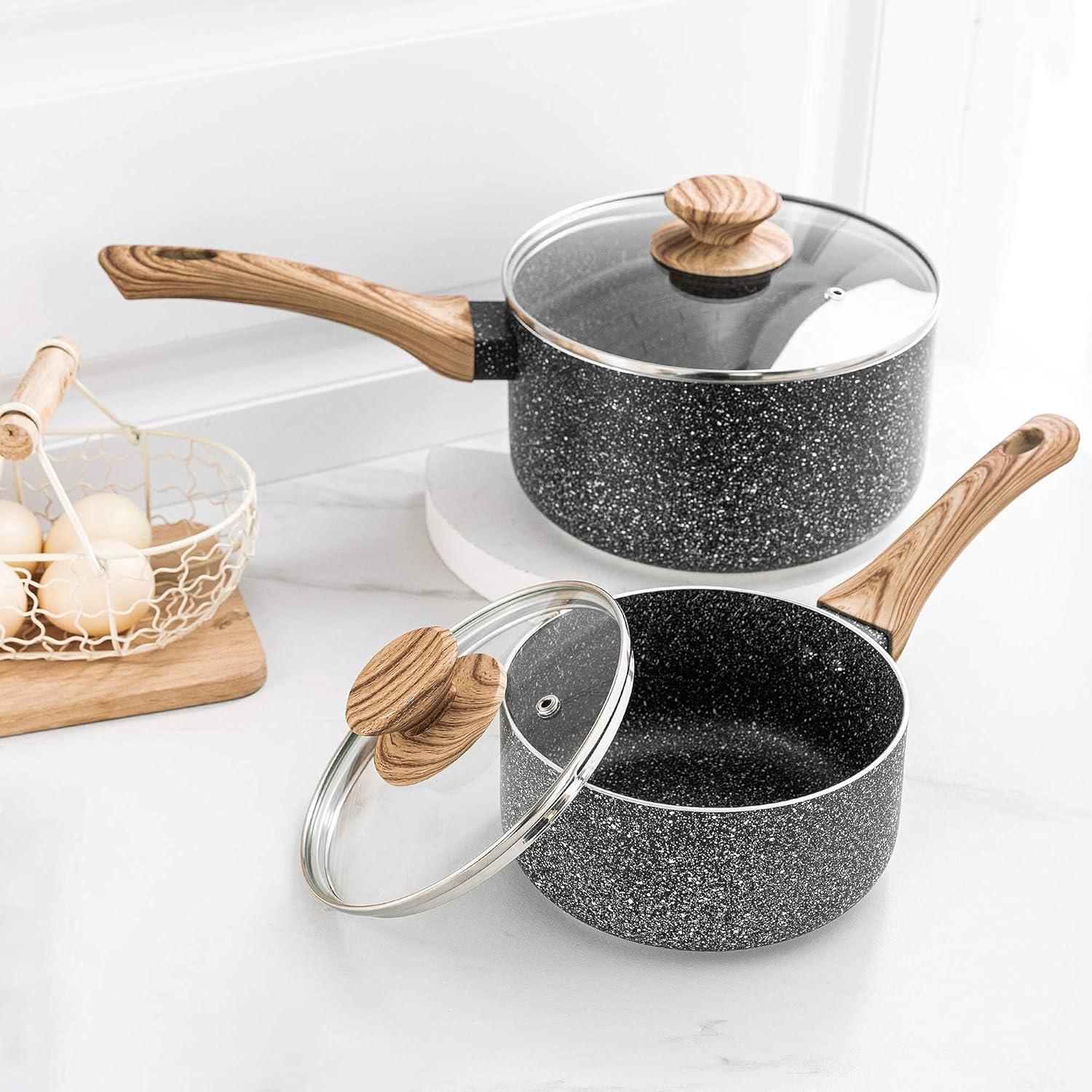 image:imageMICHELANGELO Saucepan Set with lid Nonstick 1Qt amp 2Qt Saucepan Set with Lid Small Sauce Pot with Lid Nonstick Sauce Pan 1Quart amp 2 Quart Stone Derived Coating Sauce Pan Set Small Pot with Lid