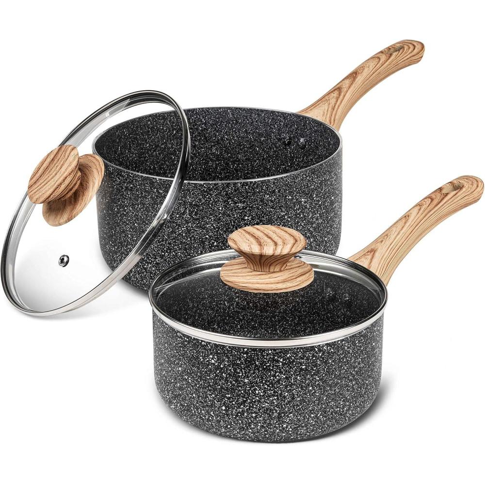 image:imageMICHELANGELO Saucepan Set with lid Nonstick 1Qt amp 2Qt Saucepan Set with Lid Small Sauce Pot with Lid Nonstick Sauce Pan 1Quart amp 2 Quart Stone Derived Coating Sauce Pan Set Small Pot with Lid