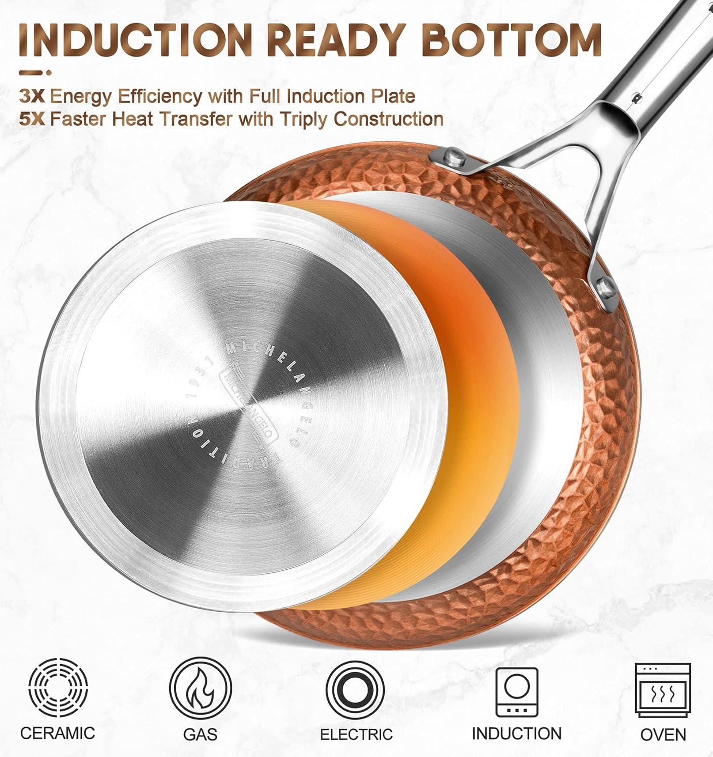 image:imageMICHELANGELO Nonstick Frying Pan with Lid Hammered Copper Nonstick Pan 10 Inch Frying Pan Nonstick Skillet Induction Compatible Nonstick Fry Pan 10 Inch10 Inch