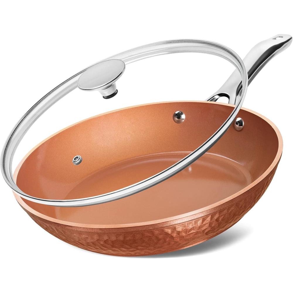image:imageMICHELANGELO Nonstick Frying Pan with Lid Hammered Copper Nonstick Pan 10 Inch Frying Pan Nonstick Skillet Induction Compatible Nonstick Fry Pan 10 Inch10 Inch